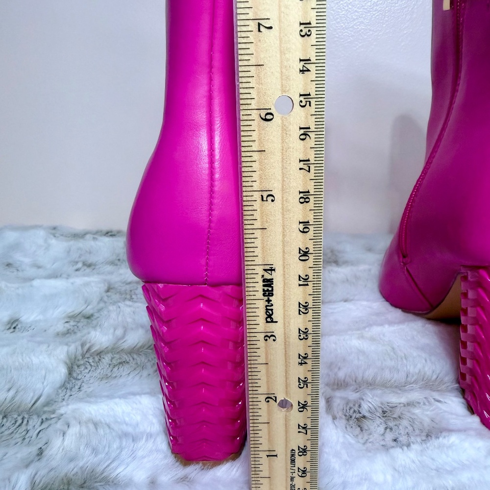 * Berness Hot Pink 3 1/2" Block Textured Pattern W/Pointed Toe Ankle Boot - Picture 8 of 8